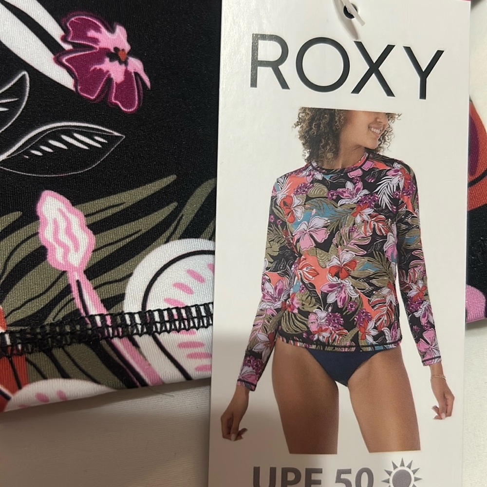 Roxy Floral Long Sleeve Shirt - Pink and Brown UPF50 NWT